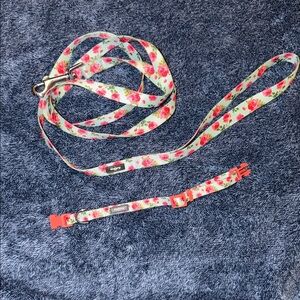 Floral Dog Collar and Leash Set - Pink and Green